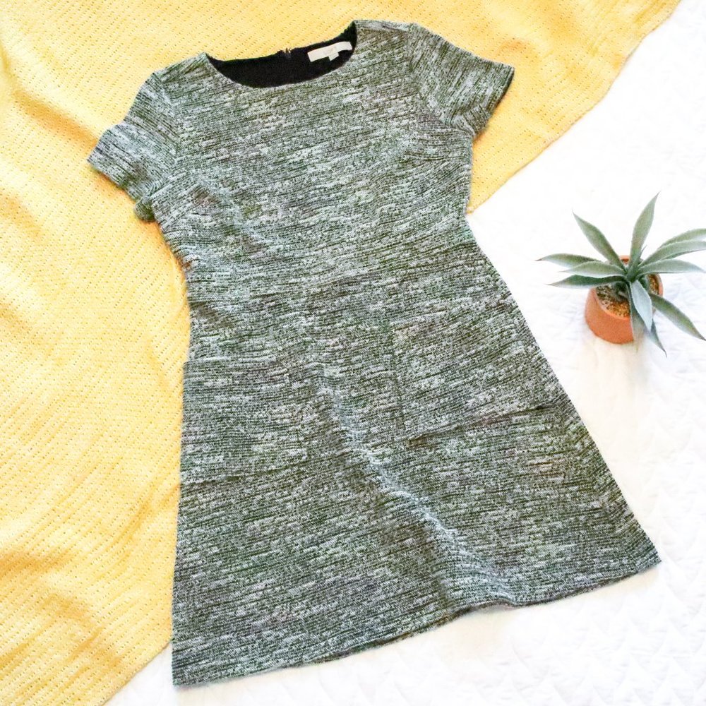 LOFT • Gray Tweed Fit Flare Short Sleeve Dress